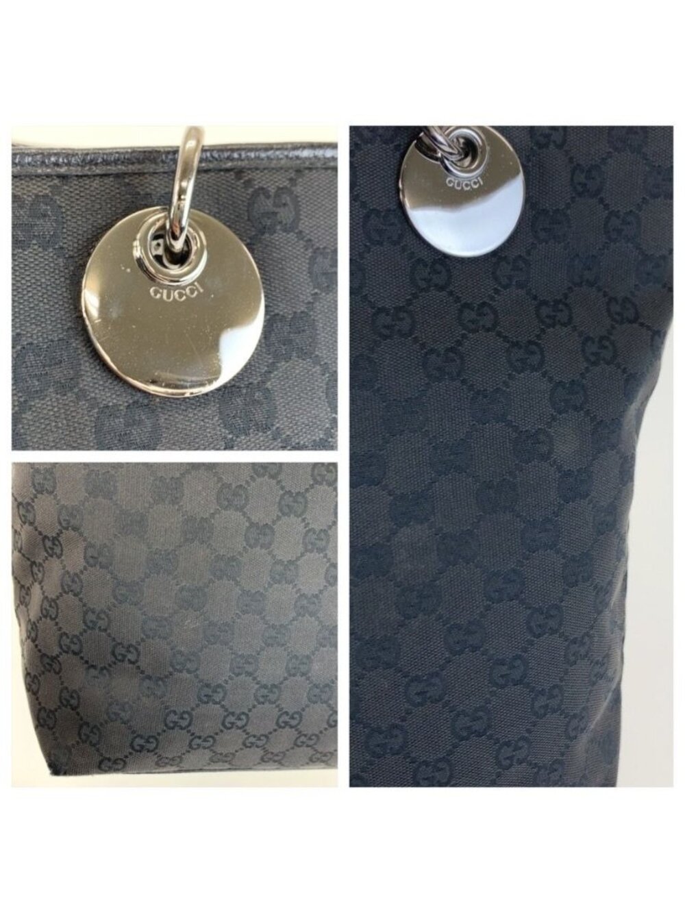 Gucci Black Silver GG Canvas Tote Shoulder Bag - Picture 5 of 9